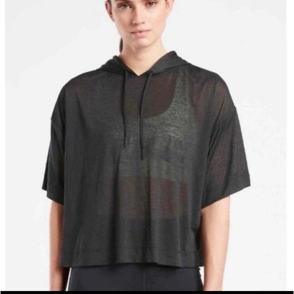 Athleta Vapor Hooded Tee Style 566532 Black Short Sleeve Crop Size Medium